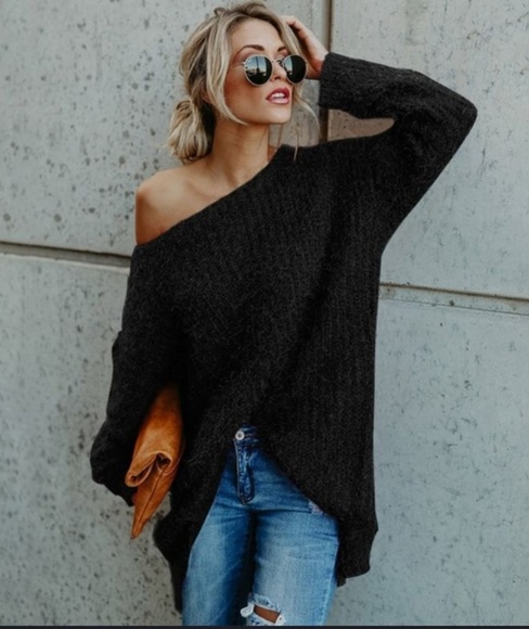 - Sweaters - 🔥Navy! Trendy Off Shoulder Sweater